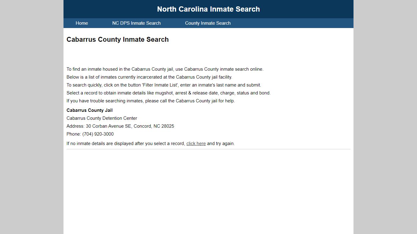 Cabarrus County Inmate Search