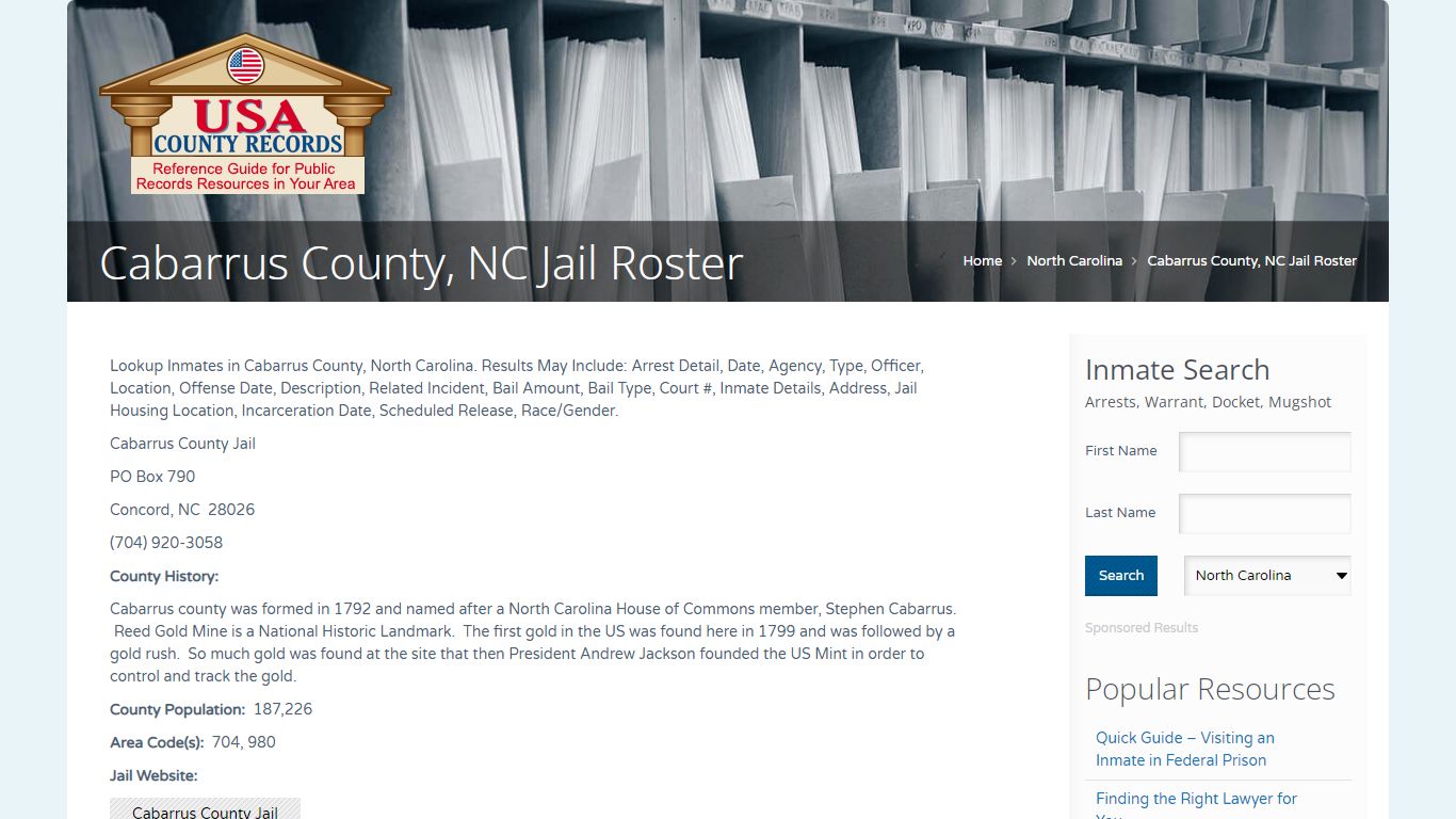 Cabarrus County, NC Jail Roster | Name Search