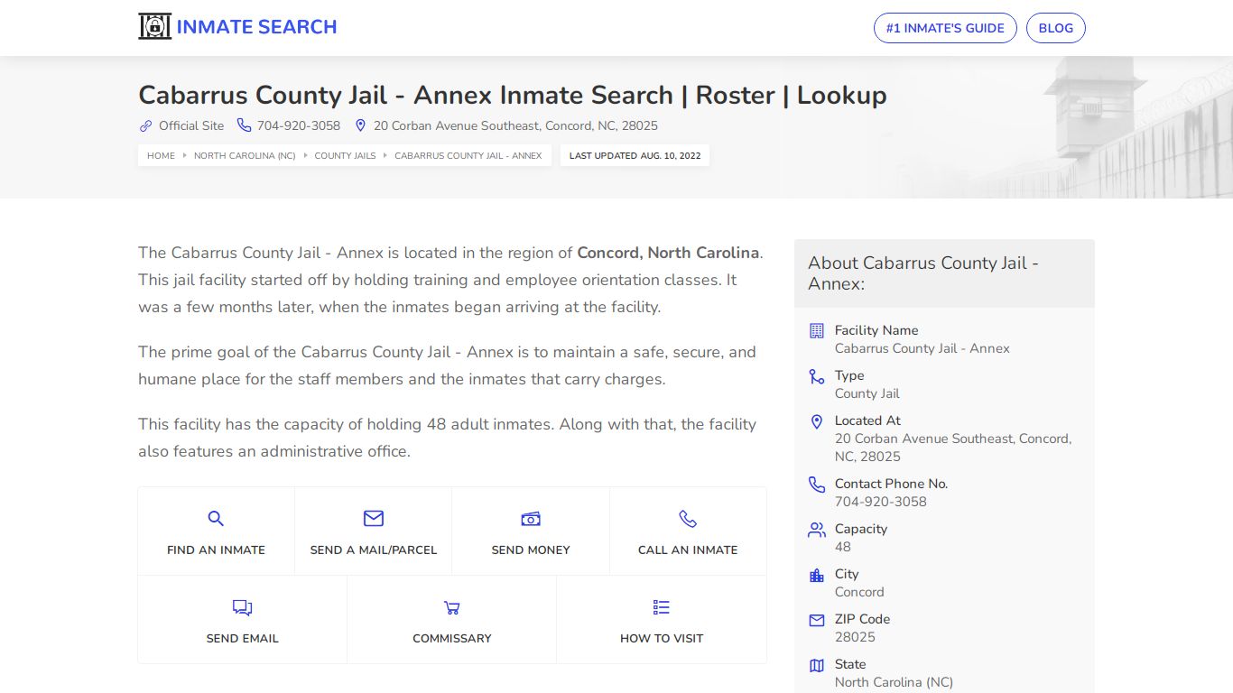 Cabarrus County Jail - Annex Inmate Search | Roster | Lookup